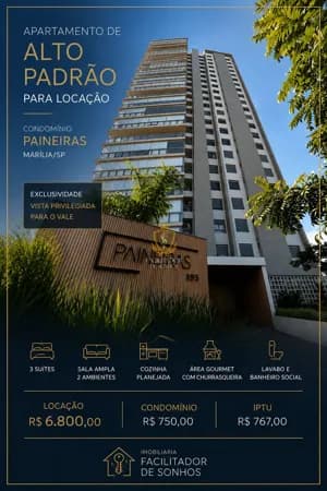 APARTAMENTO DE ALTO PADRÃO PARA LOCAÇÃO – CONDOMÍNIO PAINEIRAS | MARÍLIA/SP
