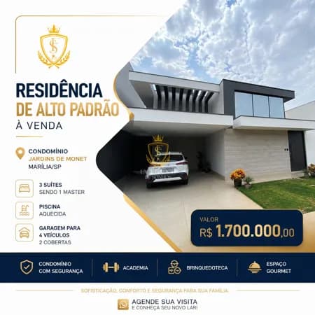RESIDÊNCIA DE ALTO PADRÃO À VENDA | CONDOMÍNIO JARDINS DE MONET – MARÍLIA/SP