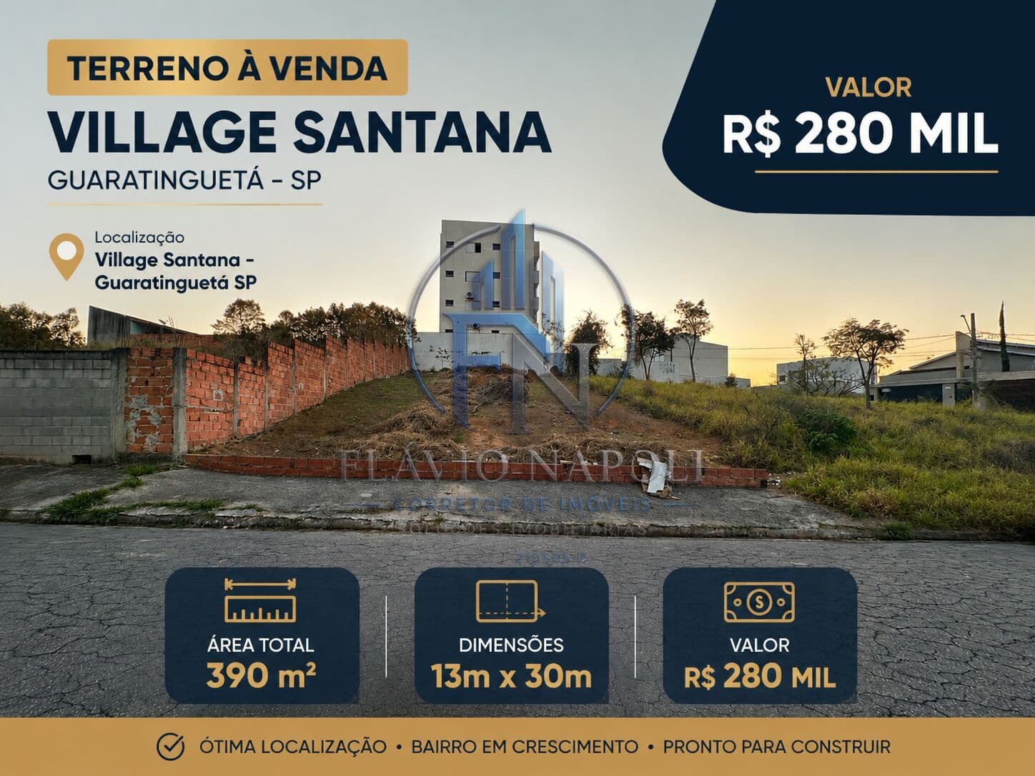 TERRENO À VENDA NO VILLAGE SANTANA – 390 m² | ACLIVE