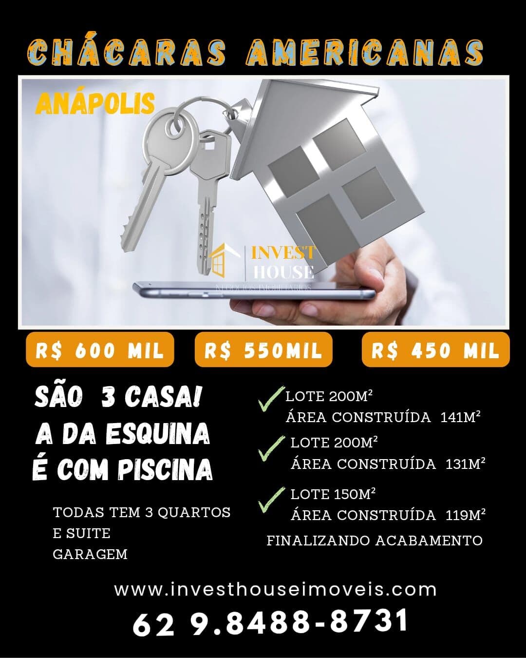 Casa de esquina 3/4 1 suíte com pscina no Chácaras Americanas - Anápolis/GO