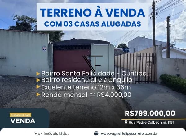 Terreno plano 432m² - Santa Felicidade, Curitiba