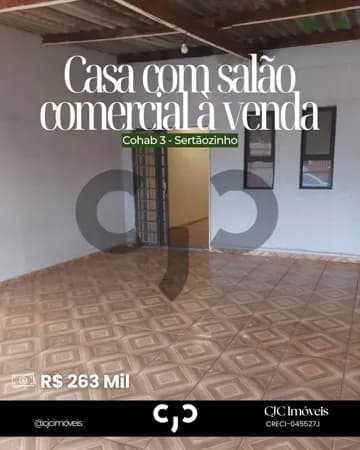 Casa com Salão Comercial na Cohab 3 - Sertãozinho - SP