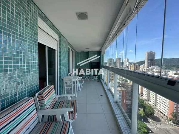 Apartamento com varanda e vista mar 3 suítes 3 vagas e lazer para locação na Aparecida em Santos/SP