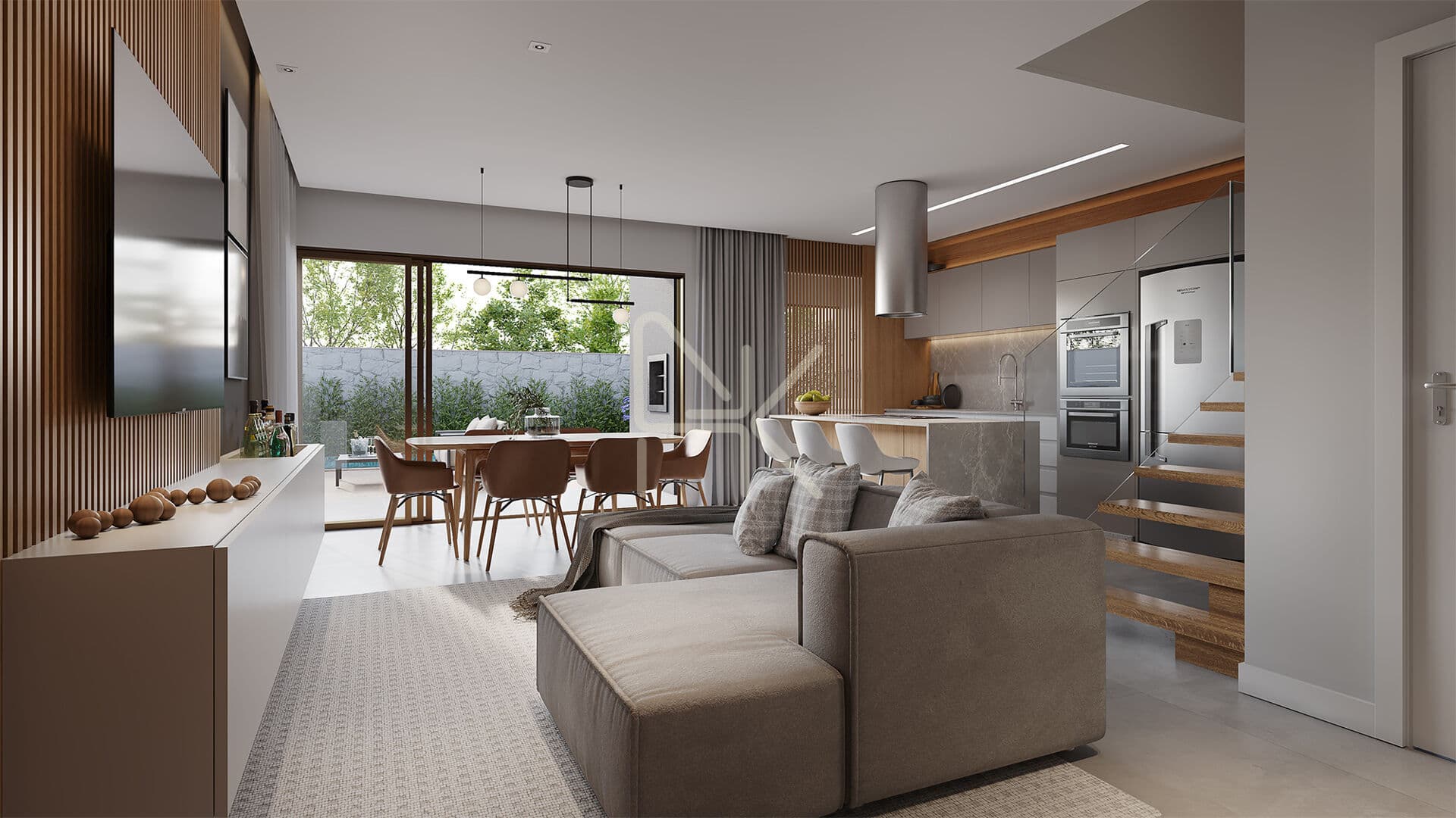 Sobrado moderno de alto padrão à venda no bairro Glória, Joinville | 135 m², pé-direito duplo, amplo espaço externo e 3 dormitórios (1 suíte)