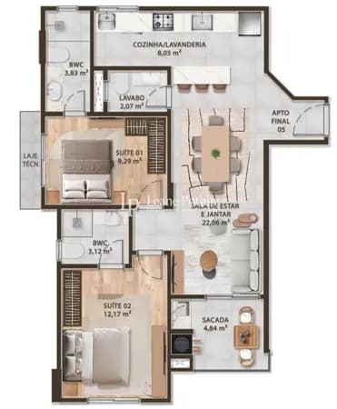 Apartamento 75,65m² | 2 Suítes | Centro - Brusque