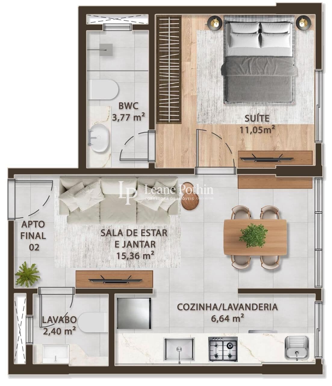 Apartamento 45,05m²| 1 Suítes | Centro - Brusque