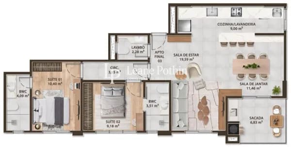 Apartamento 92,13m² | 2 Suítes | Centro - Brusque