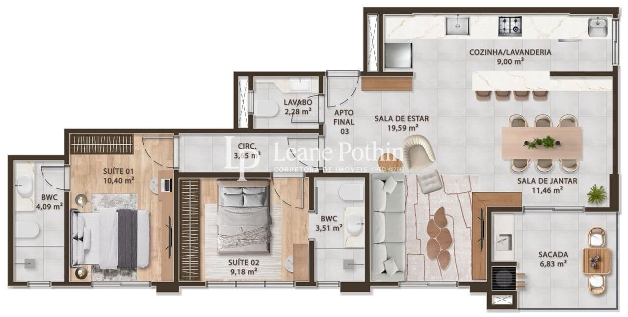 Apartamento 92,13m² | 2 Suítes | Centro - Brusque