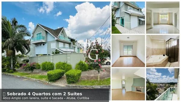 🏡 Sobrado 4 Quartos com 2 Suítes + Ático Amplo com lareira, suíte e Sacada – Atuba, Curitiba |
