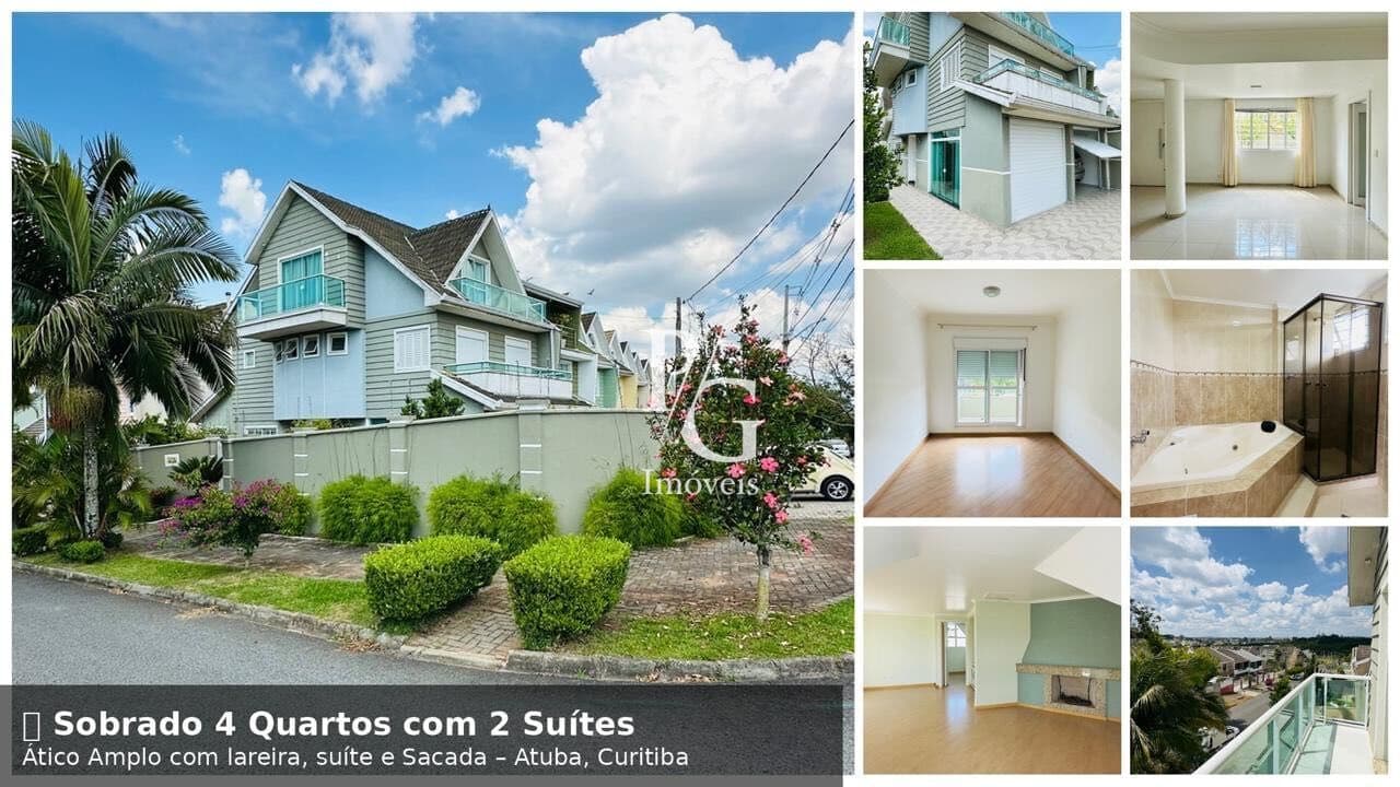 🏡 Sobrado 4 Quartos com 2 Suítes + Ático Amplo com lareira, suíte e Sacada – Atuba, Curitiba |