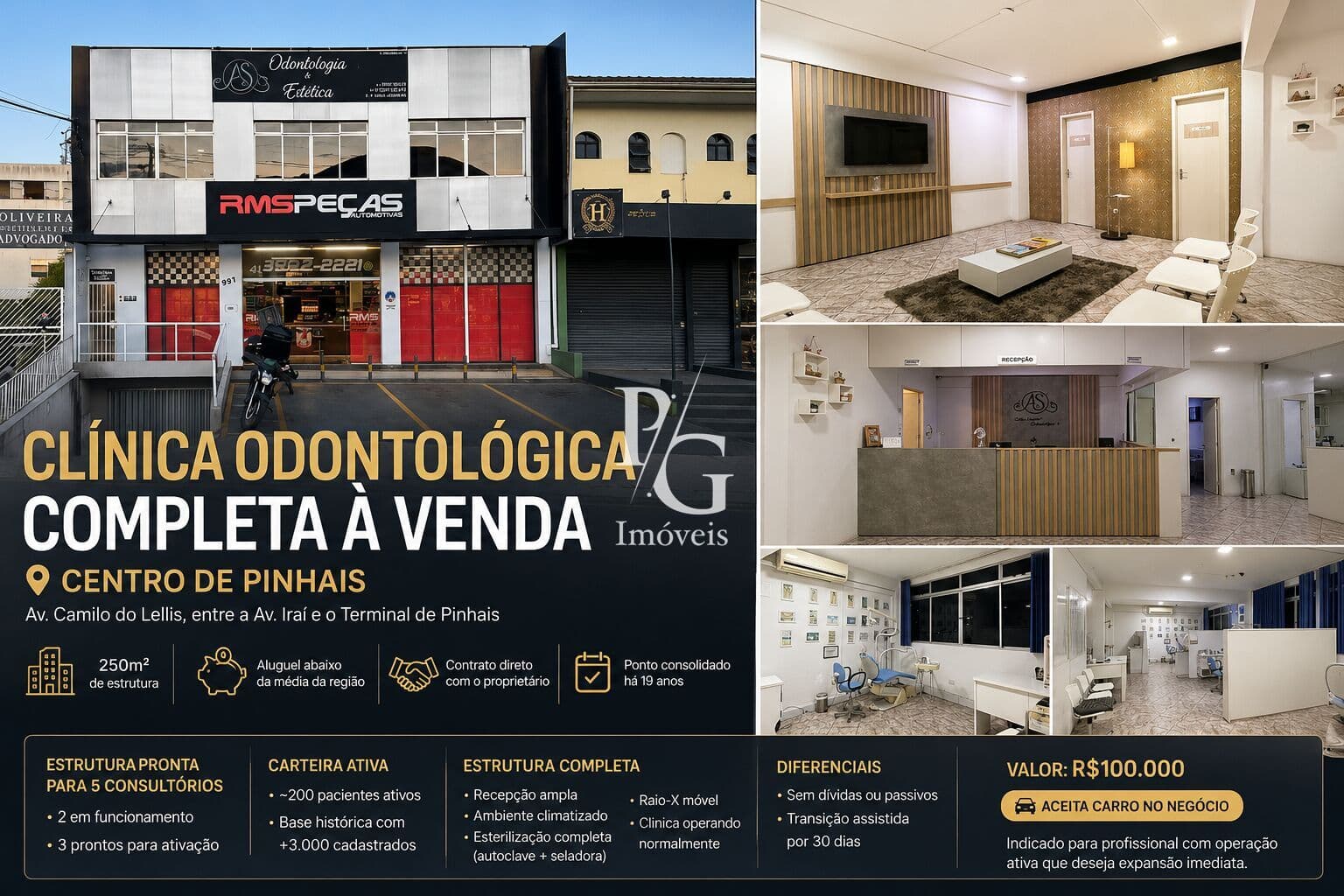 CLÍNICA ODONTOLÓGICA COMPLETA À VENDA – CENTRO DE PINHAIS - APENAS 100 mil R$ - 🦷 Estrutura pronta para até 5 consultórios ✔️ 2 consultórios em funcionamento ✔️ 3 consultórios preparados para ativação imediata