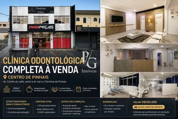CLÍNICA ODONTOLÓGICA COMPLETA À VENDA – CENTRO DE PINHAIS - APENAS 100 mil R$ - 🦷 Estrutura pronta para até 5 consultórios ✔️ 2 consultórios em funcionamento ✔️ 3 consultórios preparados para ativação imediata