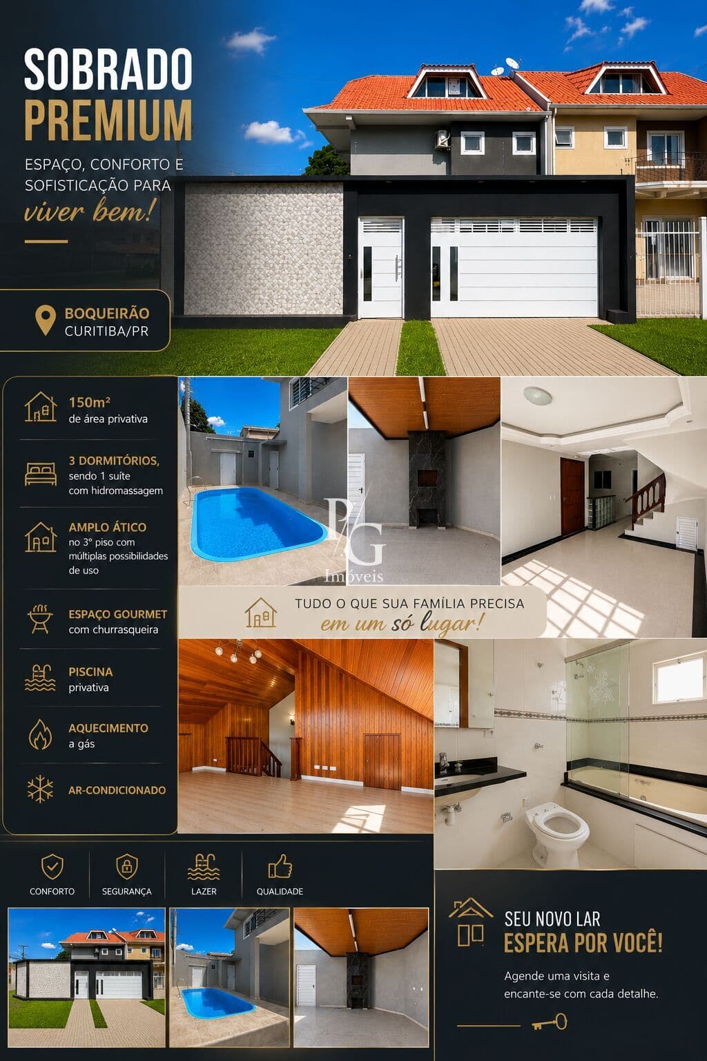 Sobrado com Piscina e Espaço Gourmet no Boqueirão | 3 Quartos sendo 1 suíte com hidromassagem e Ático