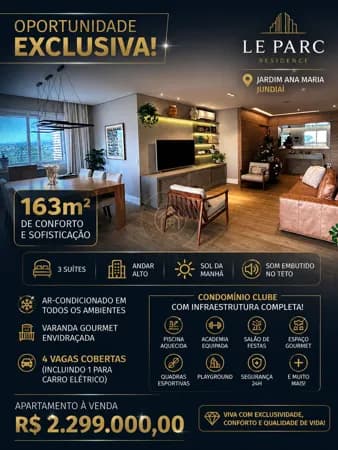 Apartamento Alto Padrão Para Venda no Condomínio Le Parc em Jundiaí