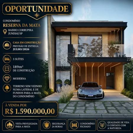 Casa em Condomínio em Construção Entrega Jul/2026 - Reserva da Mata Jundiaí