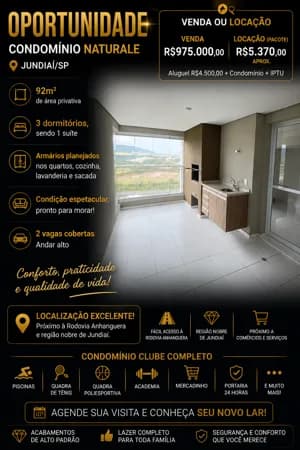 Apartamento à Venda ou Locação – Condomínio Naturale | Jardim Ana Maria – Jundiaí/SP