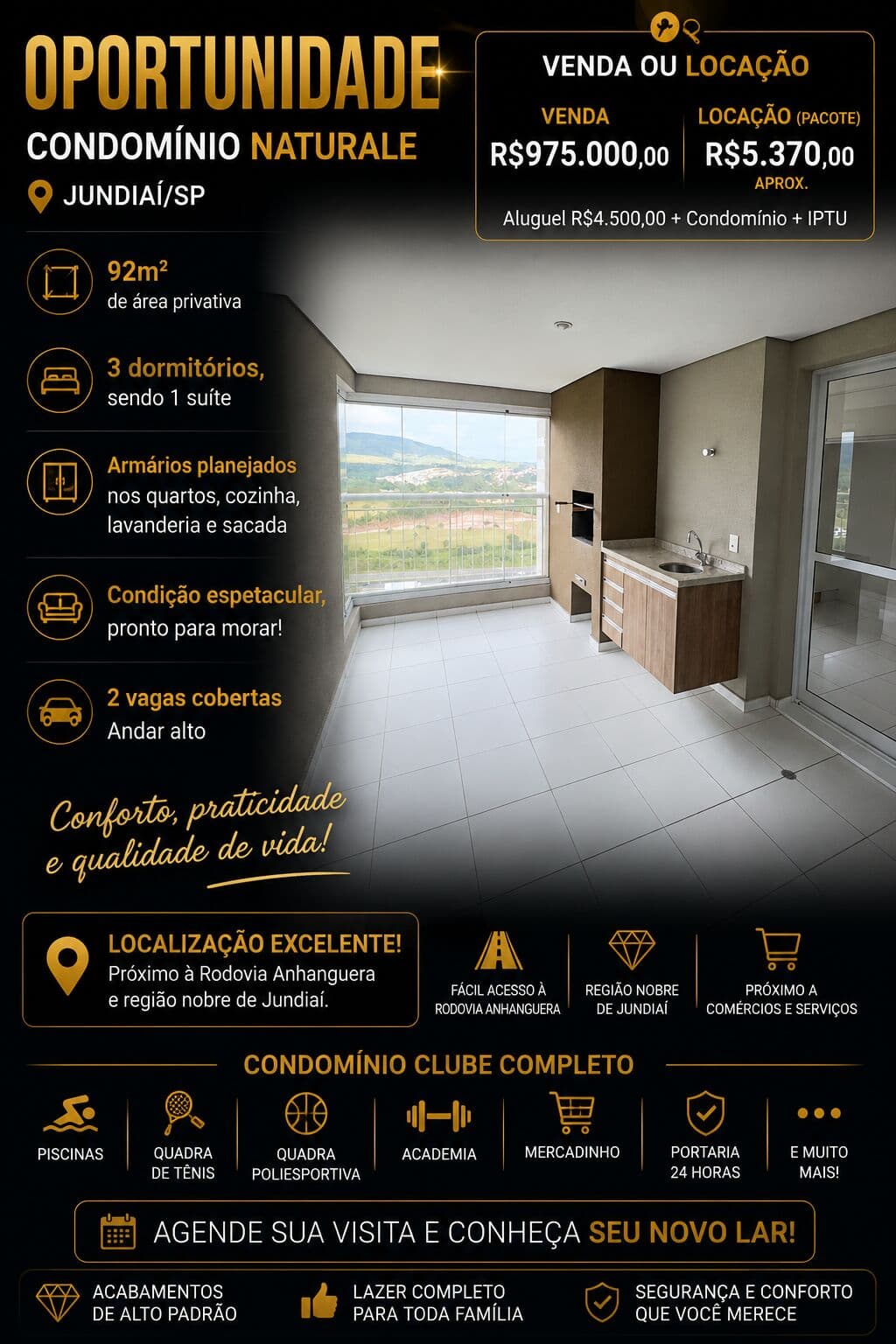 Apartamento à Venda ou Locação – Condomínio Naturale | Jardim Ana Maria – Jundiaí/SP