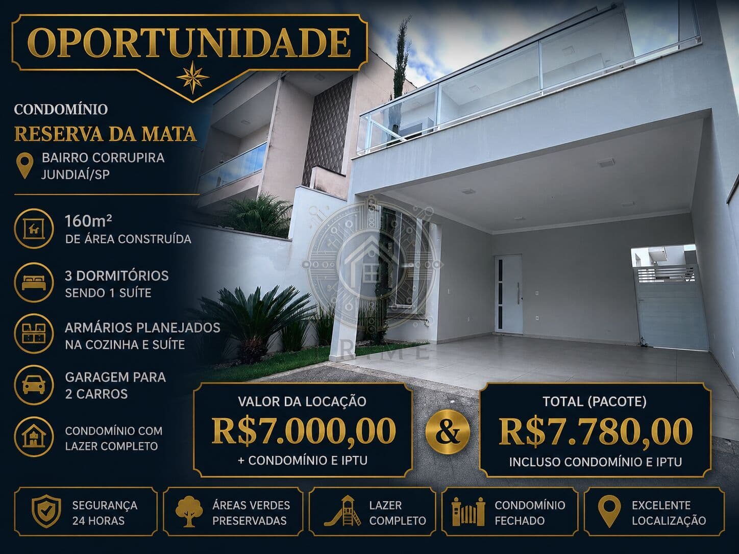 Casa Sobrado para locação no Condomínio Reserva da Mata | Jundiaí/SP