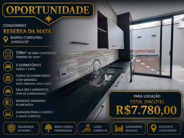 Casa Sobrado para locação no Condomínio Reserva da Mata | Jundiaí/SP