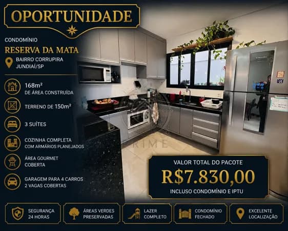 Casa Sobrado para locação no Condomínio Reserva da Mata | Jundiaí/SP
