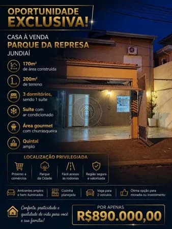 Casa Padrão a Venda no Bairro Parque da Represa em Jundiaí