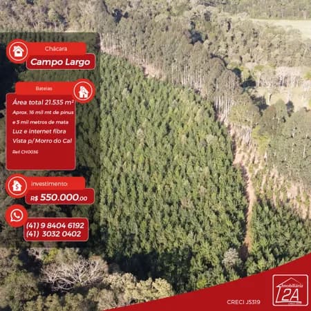 Chácara à venda, com área de 21.535,00m² por R$ 550.000,00 - Guabiroba - Campo Largo-PR
