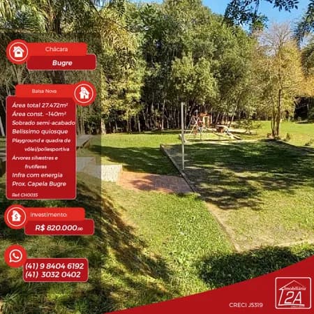 Chácara à venda, 27472 m² - Bugre - Balsa Nova-Paraná