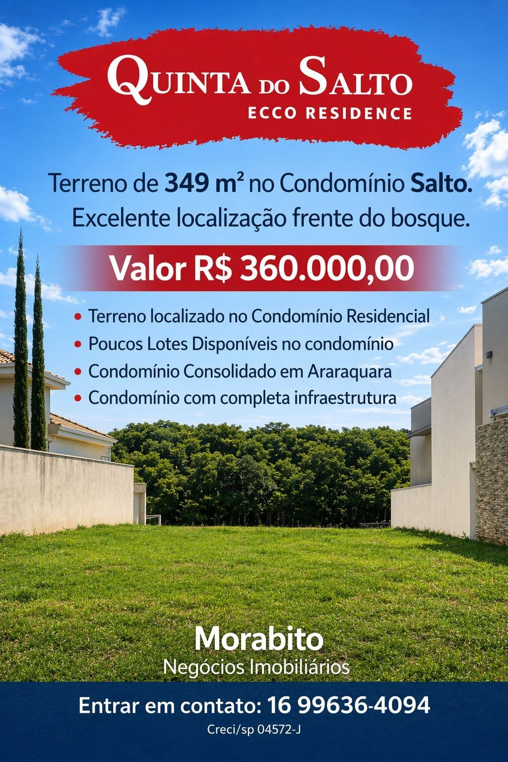 🏡 Terreno de frente para o Bosque à venda no Condomínio Quinta do Salto
