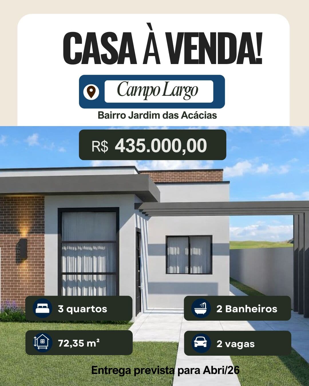 Casa 3 quartos (1 suíte) com churrasqueira no Jardim das Acácias