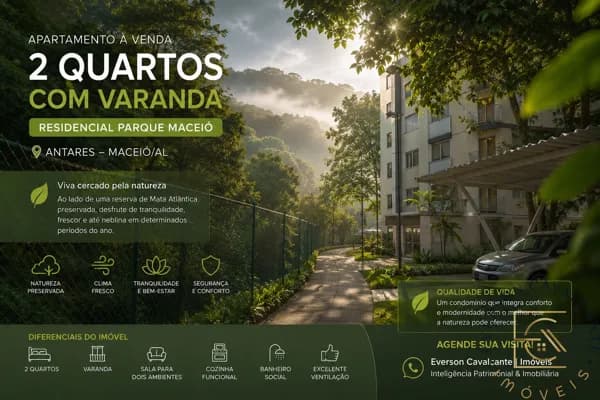 Apartamento à Venda no Antares | 2 Quartos com Varanda | Residencial Parque Maceió | Maceió-AL
