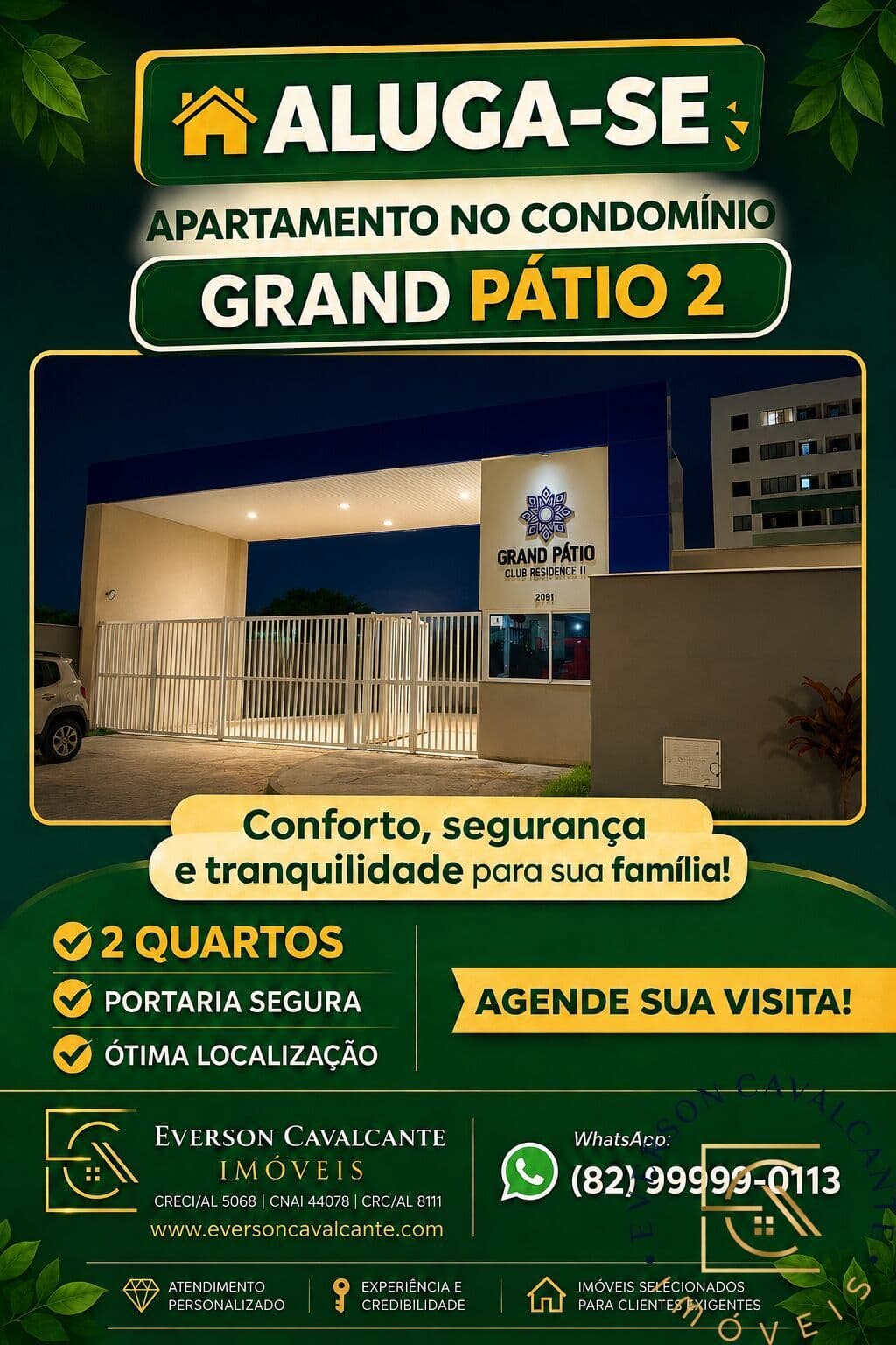 Apartamento para Alugar no Grand Pátio Club Residence 2 | 2 Quartos | Cidade Universitária | Maceió-AL