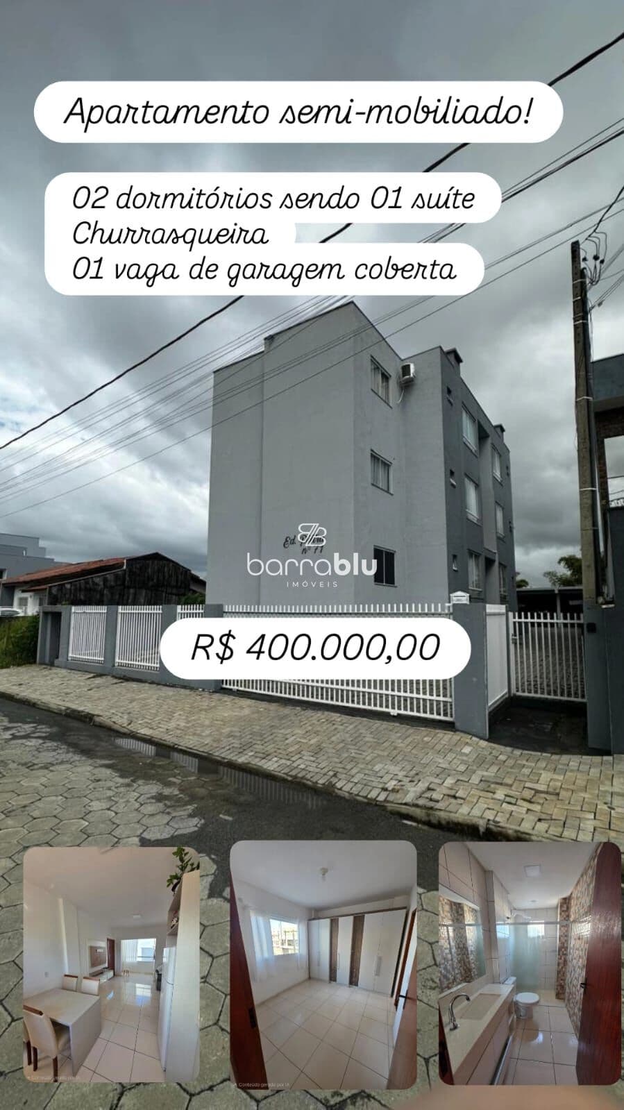 Apto 2 quartos (1 suíte) - de 400mil por 320mil