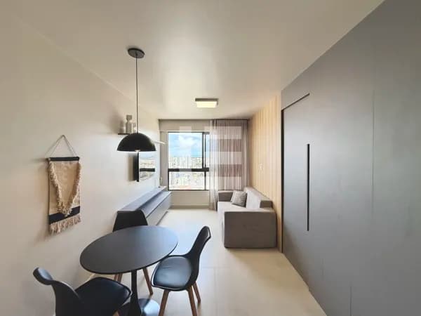 Studio Jazz Classic | 1ª locação, nunca habitado, mobiliado por arquiteta, andar alto com vista definitiva para o mar em Piedade