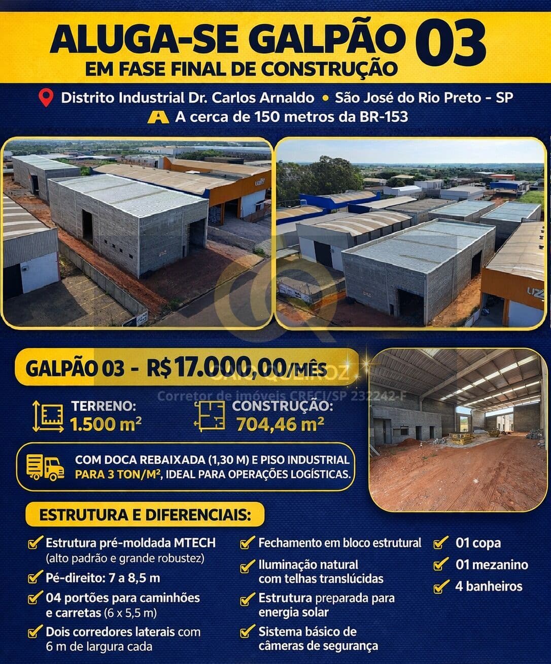 Galpão/Depósito/Armazém em São José do Rio Preto - Distrito Industrial Doutor Carlos Arnaldo e Silva