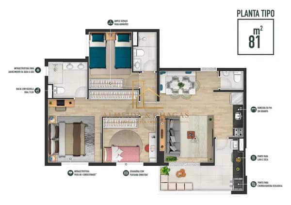 Apartamento à Venda no Manacá Barueri | 81m² | 2 Vagas de Garagem