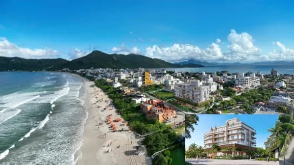Cobertura com piscina e vista panorâmica da praia do Mariscal em Bombinhas SC
