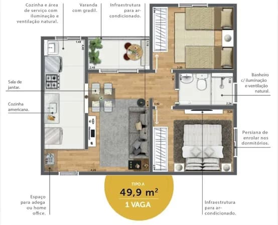 Apartamento com 2 dormitórios à venda, 49 m² por R$ 330.000,00 - Vila Mollon IV - Santa Bárbara D'Oeste/SP