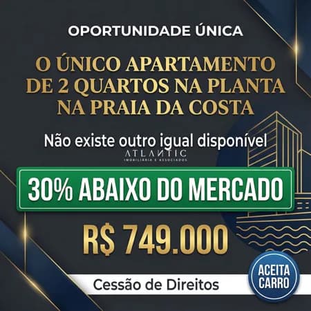 Oportunidade na Praia da Costa, 2 Quartos 71 Metros sol da manha