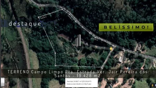 TERRENO ESTRADA VER. JAIR PEREIRA DOS SANTOS CAMPO LIMPO PTA. VENDA