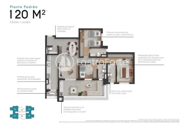 Apartamento, 120m2, 3 suítes, 2 vagas e Depósito