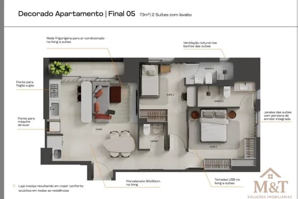 Apartamento de 2 quartos ( 2suítes) no B. Side Setor Marista