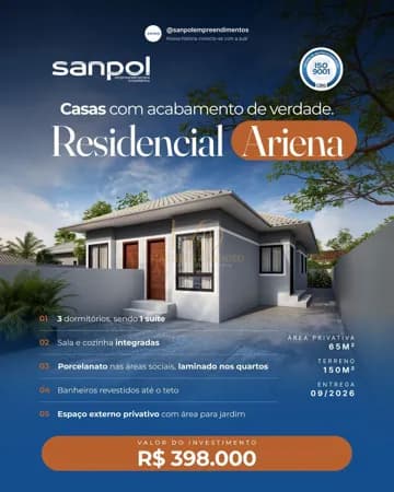 Casa Geminada, três dormitórios, sendo uma suite, em Guarda do Cubatão, Palhoça/SC