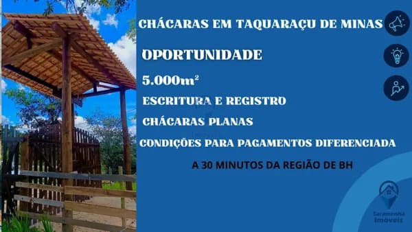 EXCELENTE OPORTUNIDADE CHÁCARAS EM TAQUARAÇU DE MINAS.