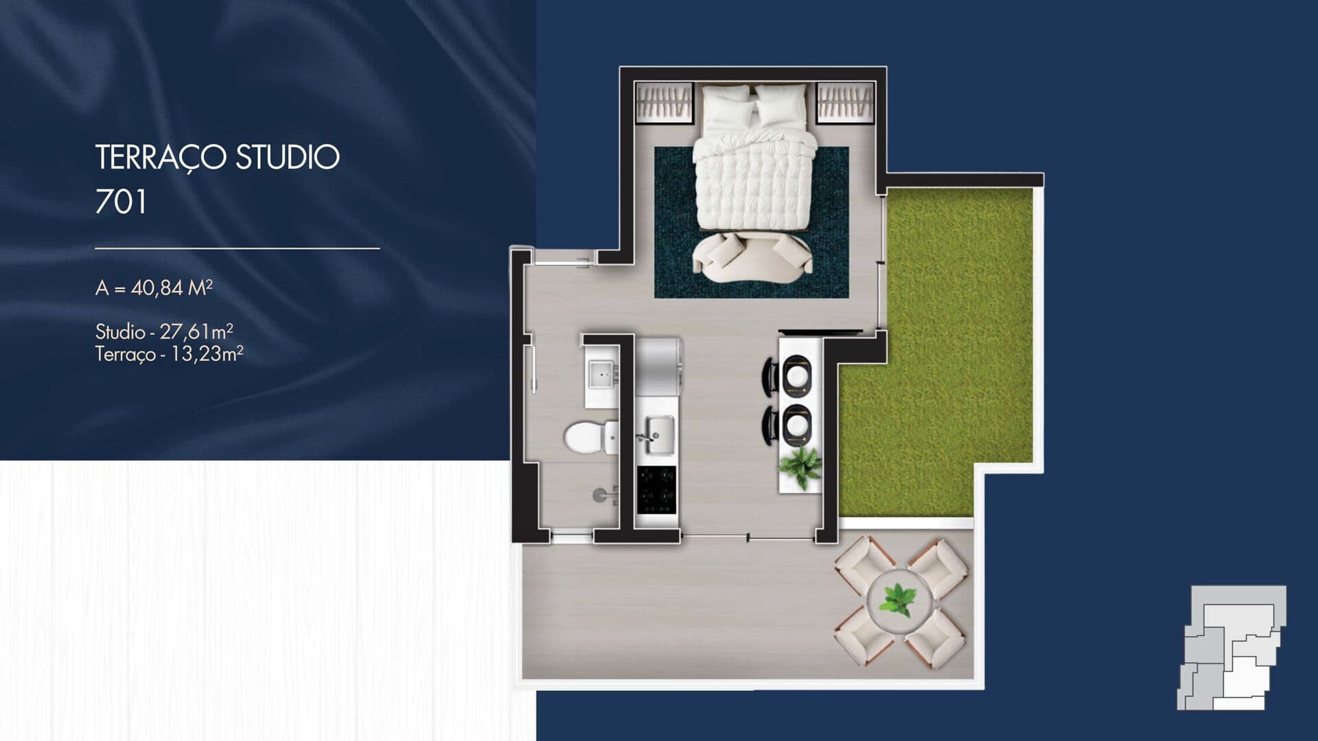 Apartamento Studio com terraço e sacada
