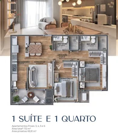 Apartamento 1 suíte e 1 quarto no Centro - Cascavel/PR
