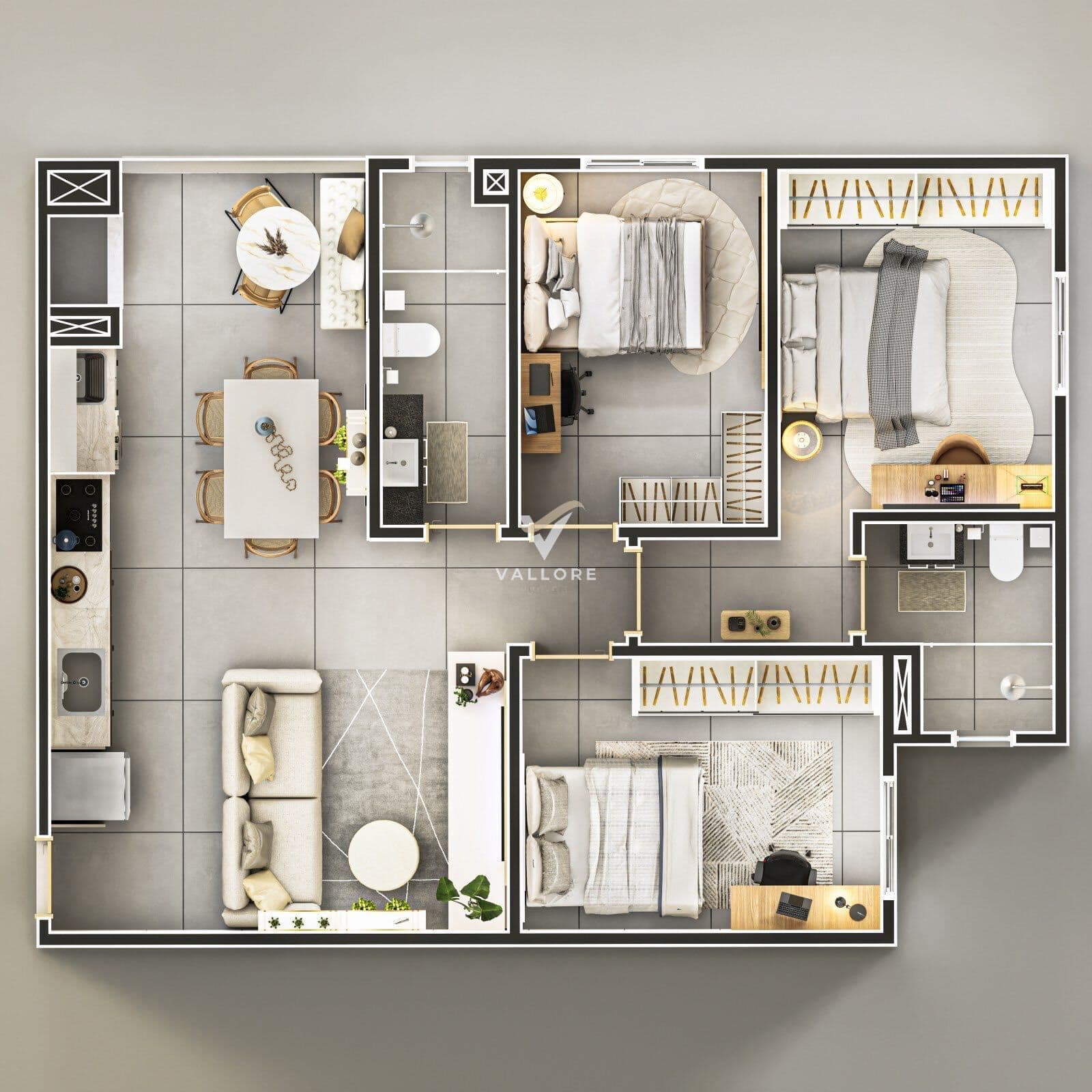 Apartamento 1 suíte e 2 Quartos - Pq. São Paulo - Cascavel/PR
