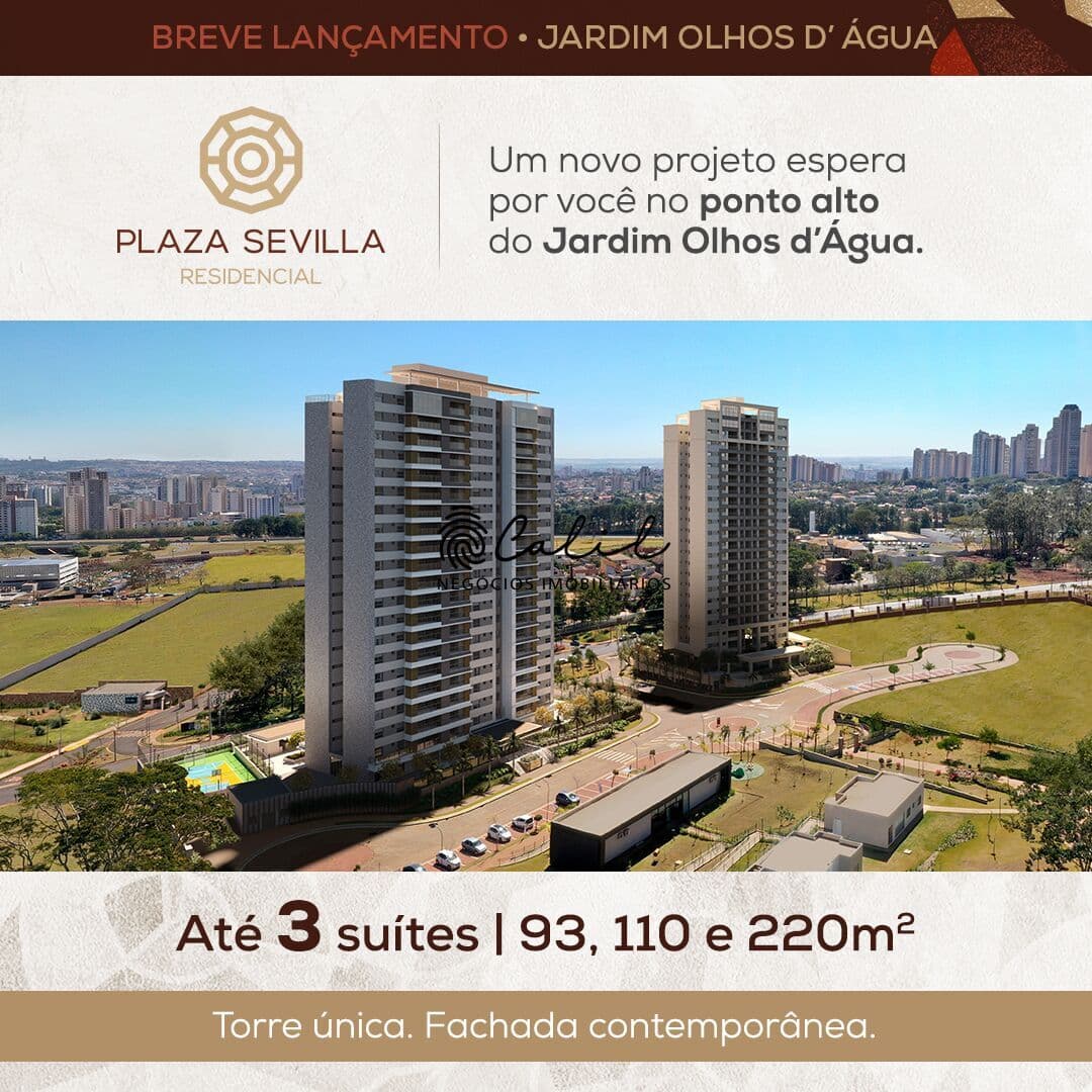 PLAZA SEVILLA – Torre Única no Jardim Olhos D’Água | 93 a 220 m² | 2 ou 3 Vagas