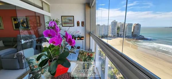 Apartamento alto padrão com sacada envidraçada frente mar, 3 suítes + 1 dormitório de serviço, vista total do mar na praia das PITANGUEIRAS - Guarujá/SP