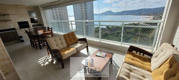 Apartamento alto padrão com sacada gourmet e vista parcial do mar, lazer completo em lado praia do Enseada - Guarujá/SP.