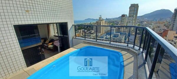COBERTURA TRIPLEX , vista parcial do mar, 3 suítes, área gourmet com piscina, ENSEADA-Guarujá/SP.